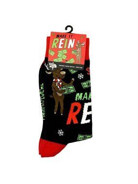 MAKE IT REIN Reindeer Throwing Money Men's Crew Socks OSFM